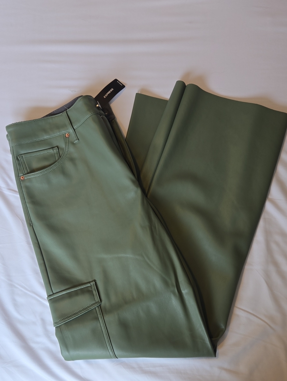 Express Olive Green Wide-Leg Faux Leather Pants NWT
